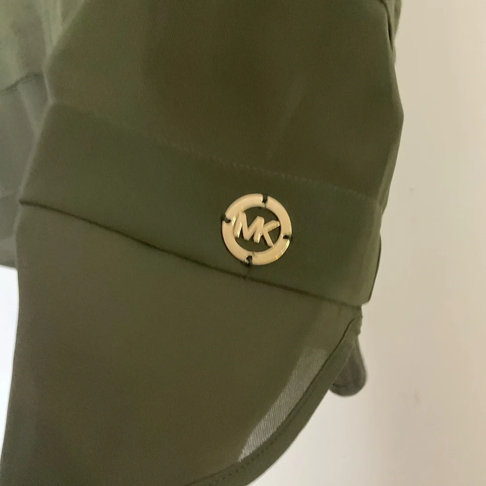 Michael Kors Army Green Sheer Layered Panels; Logo Emblem Tank Top; Size Medium